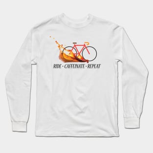 Ride Caffeinate Repeat Vector Cycling Design - white background Long Sleeve T-Shirt